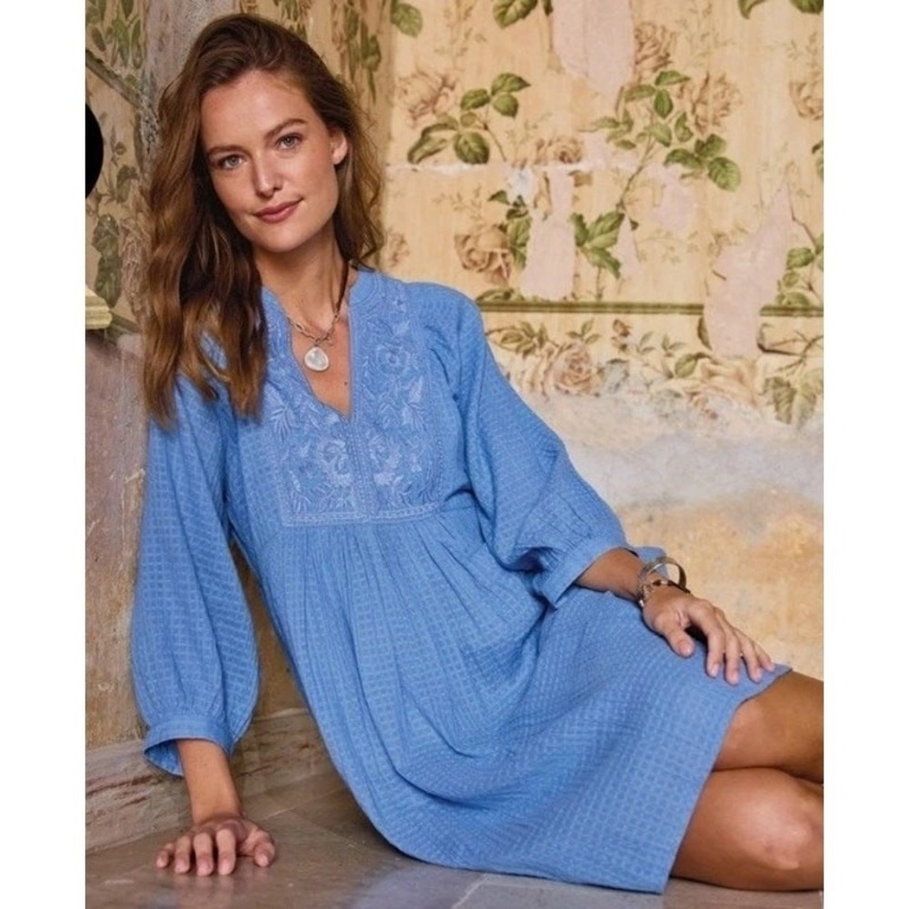 Sundance Sonata Easy Dress, Periwinkle Blue Cotton, Peasant Boho Summer, Large